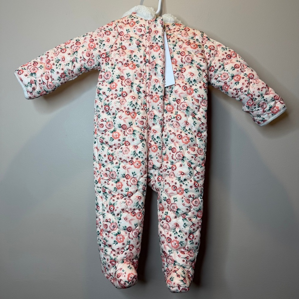 NWT Nicole Miller New York Baby Girls Pink Floral Quilted Snowsuit 6/9M Months